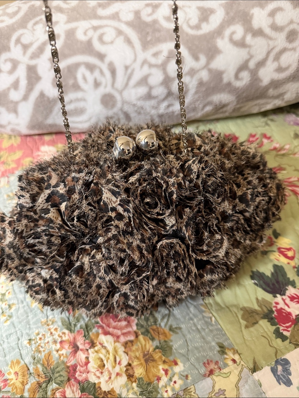 Lulu Townsend clutch/shoulder bag , Leopard Fur Evening Clutch with Chain Strap